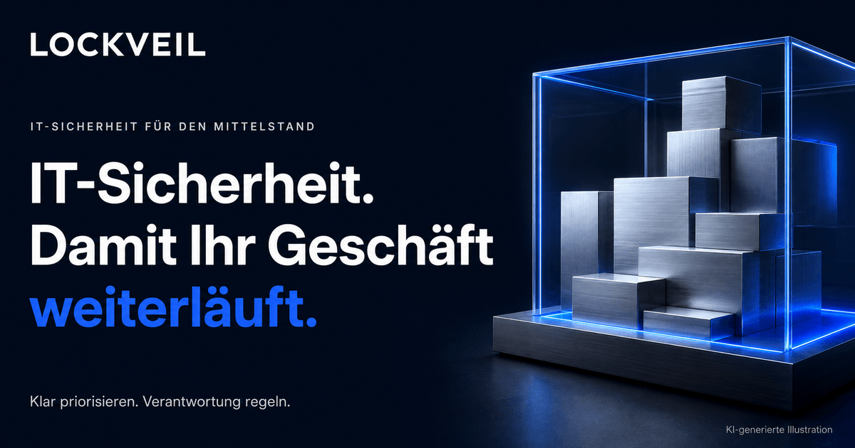 KI-generiertes LOCKVEIL-Vorschaubild mit dem Text IT-Sicherheit. Damit Ihr Geschäft weiterläuft.